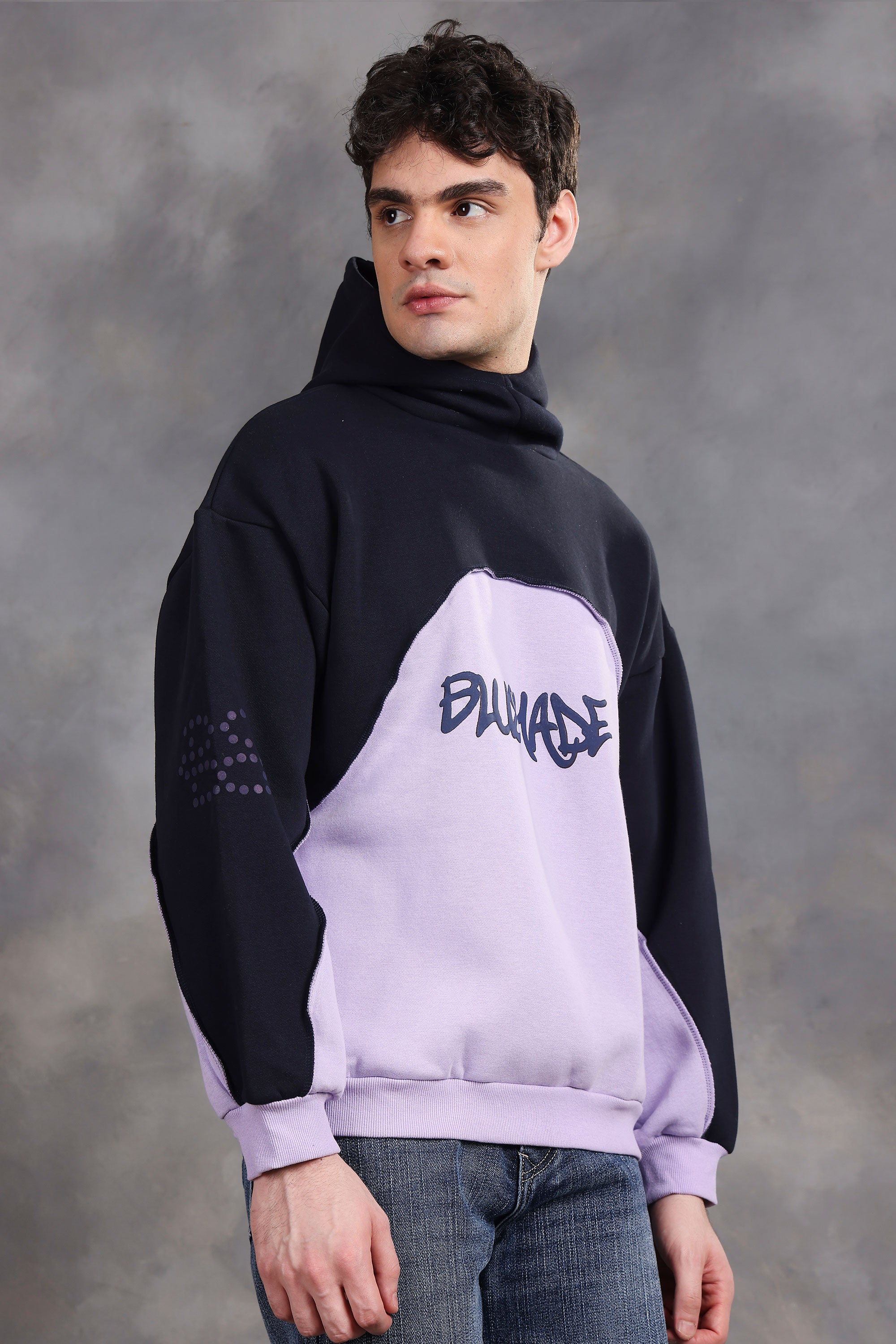 Blushade Navy & Lavender Oversized Hoodie