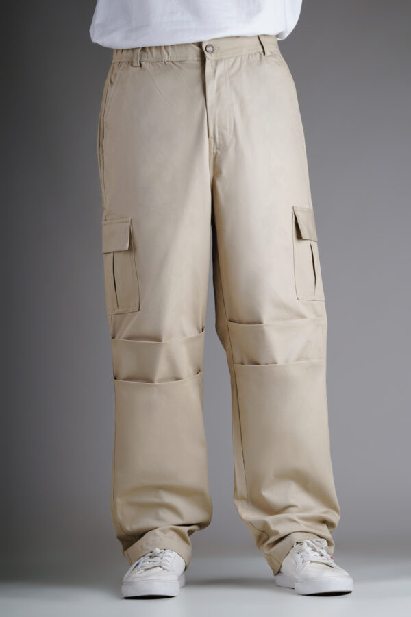 Beige cotton cargo pants