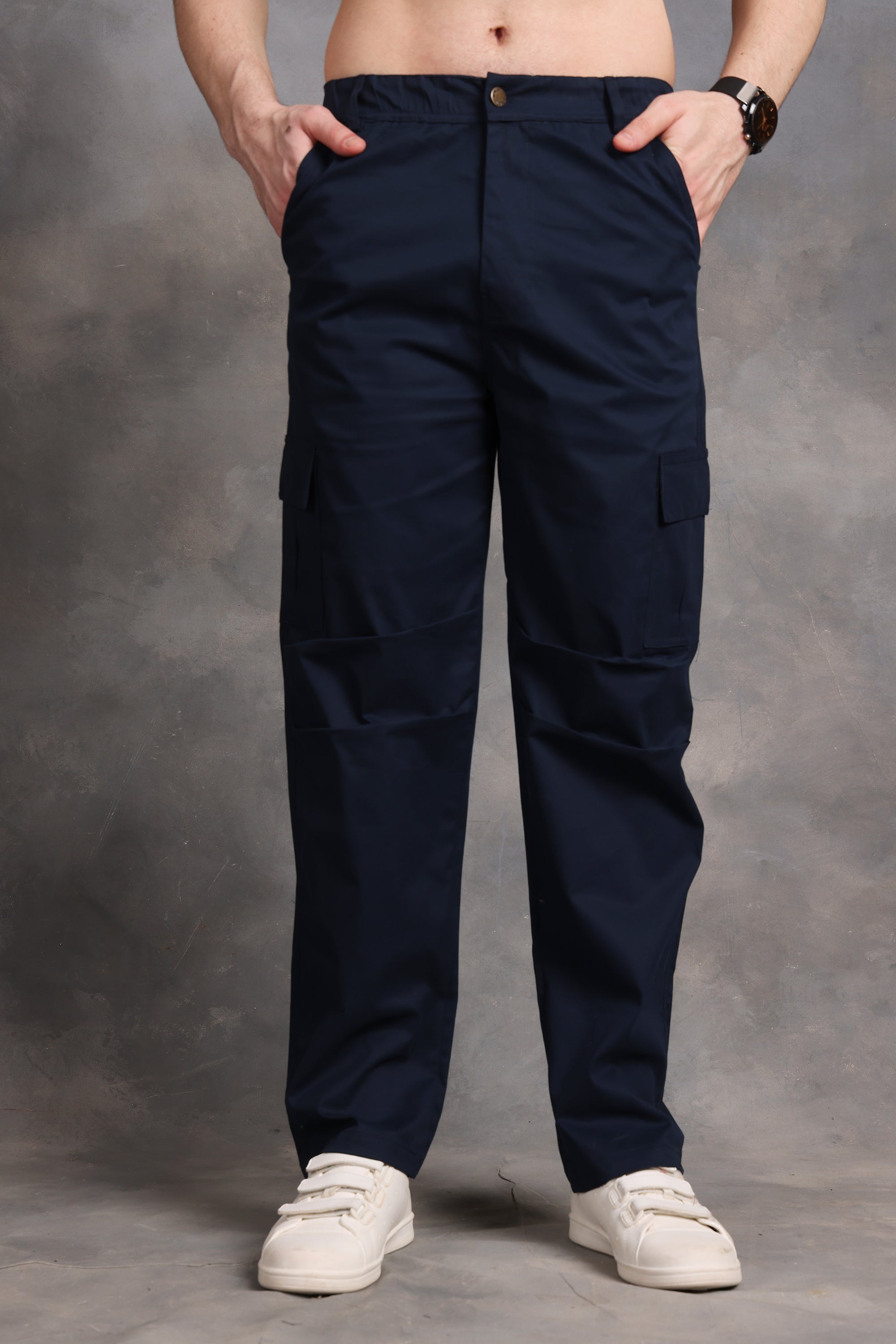 Signature Navy Blue Low-Waist Cargo Pants