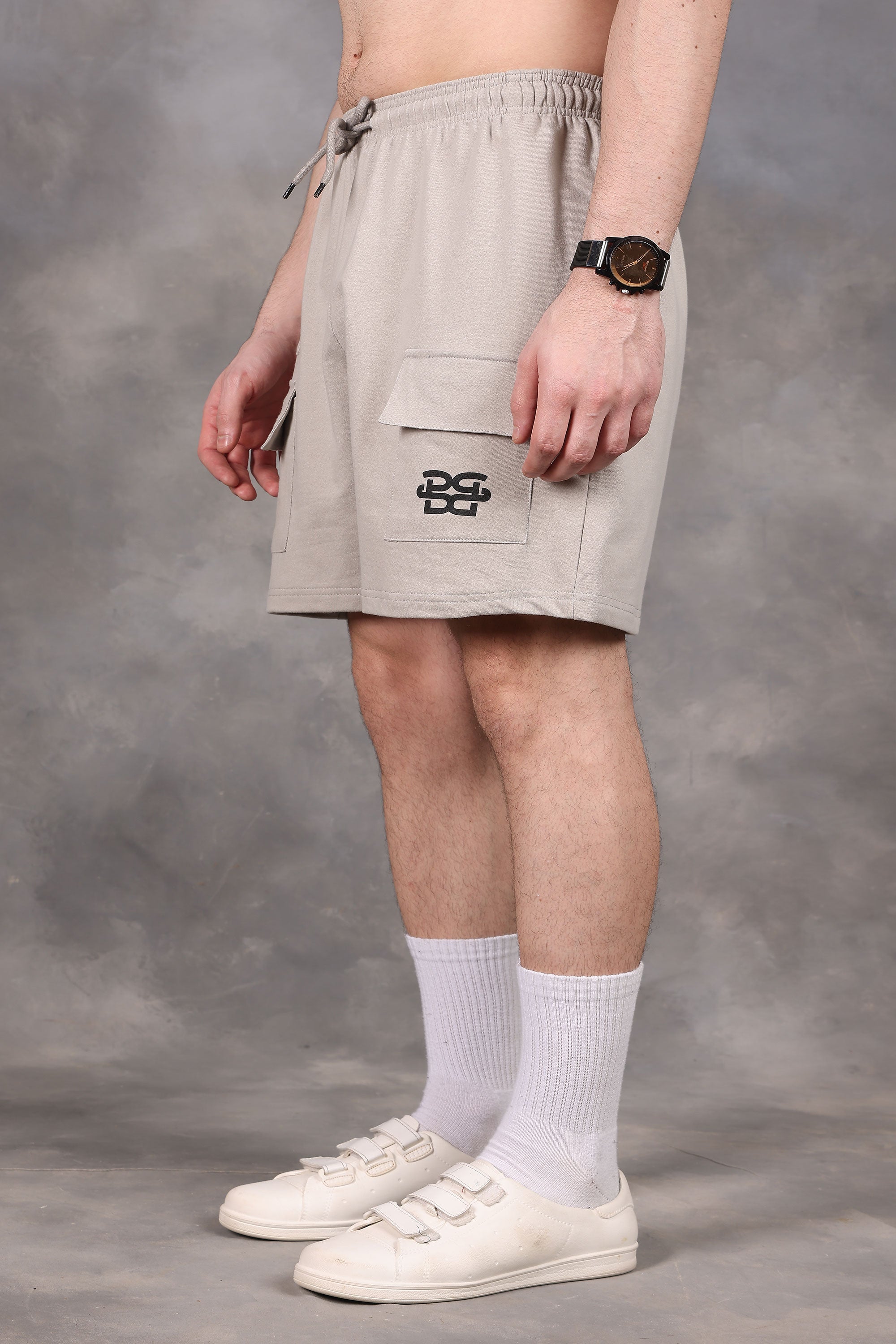 Grey Utility Low-Waist Shorts