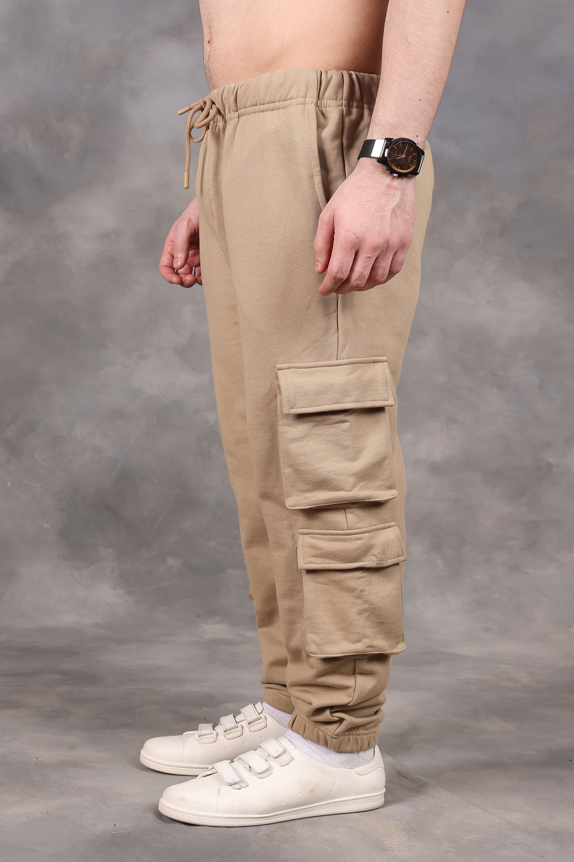 Signature Beige Low-Waist Joggers