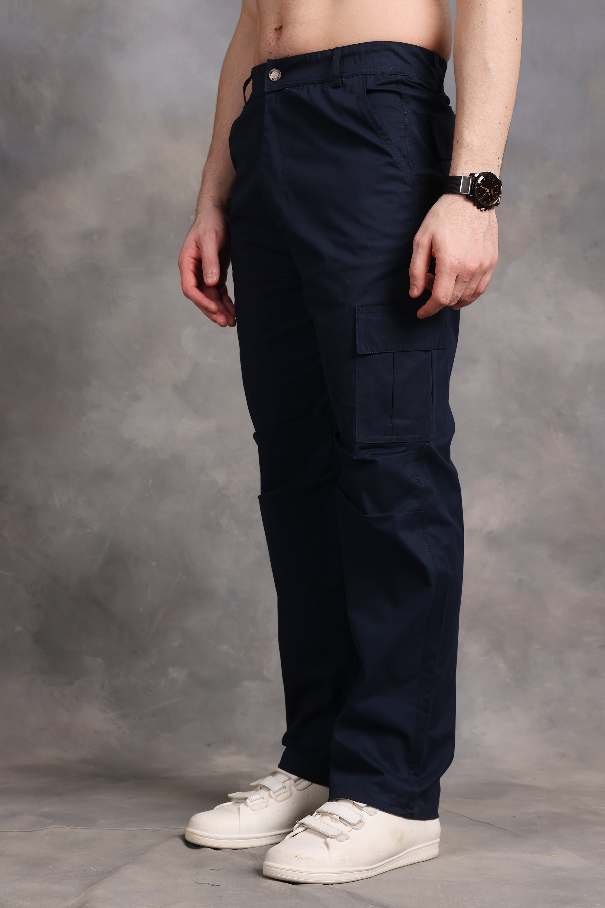 Signature Navy Blue Low-Waist Cargo Pants