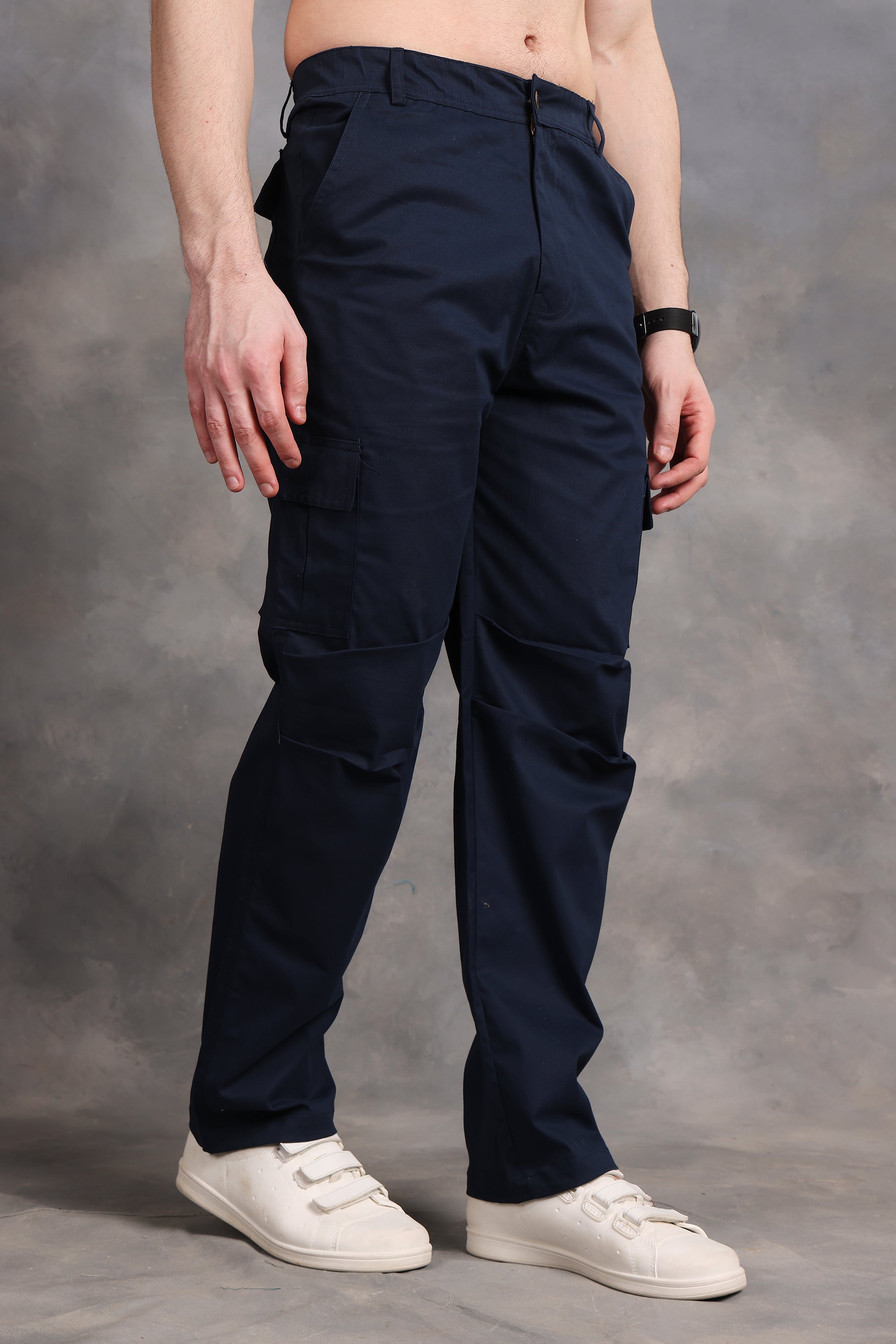 Signature Navy Blue Low-Waist Cargo Pants