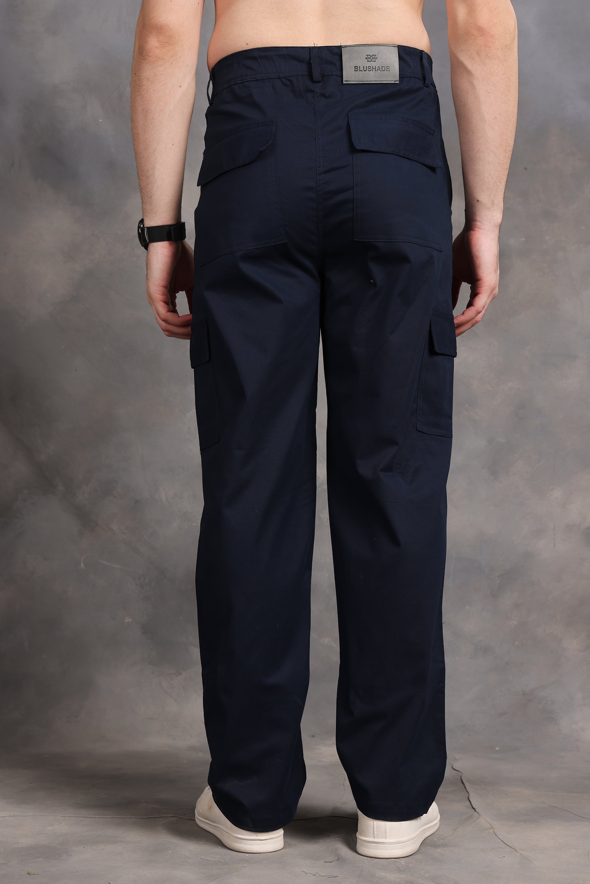 Signature Navy Blue Low-Waist Cargo Pants