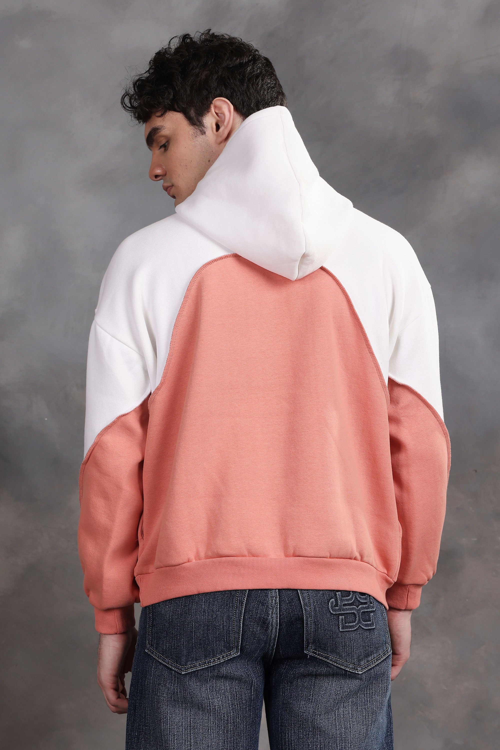 Blushade White & Peach Oversized Hoodie