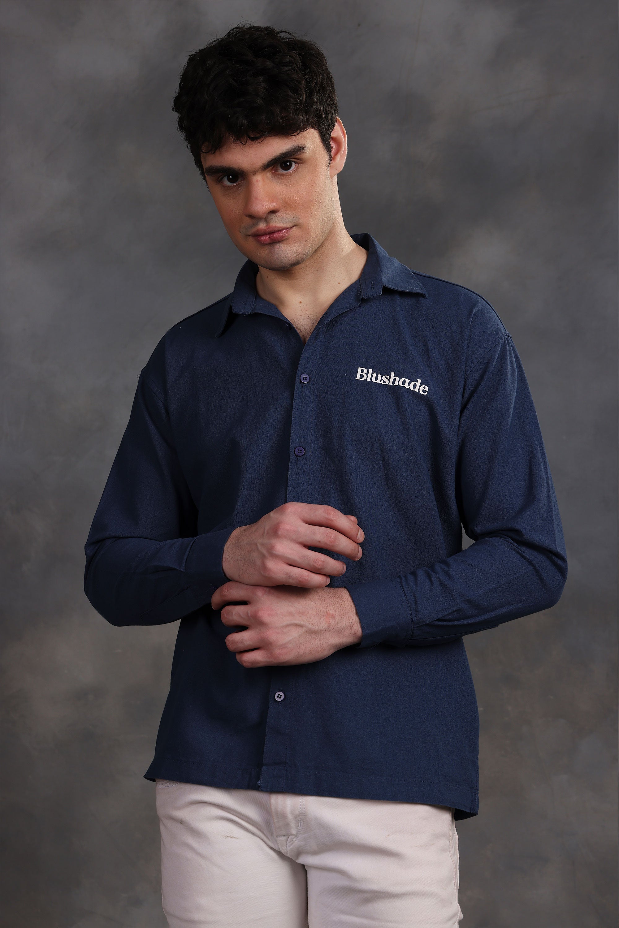 Navy Blue Linen Shirt