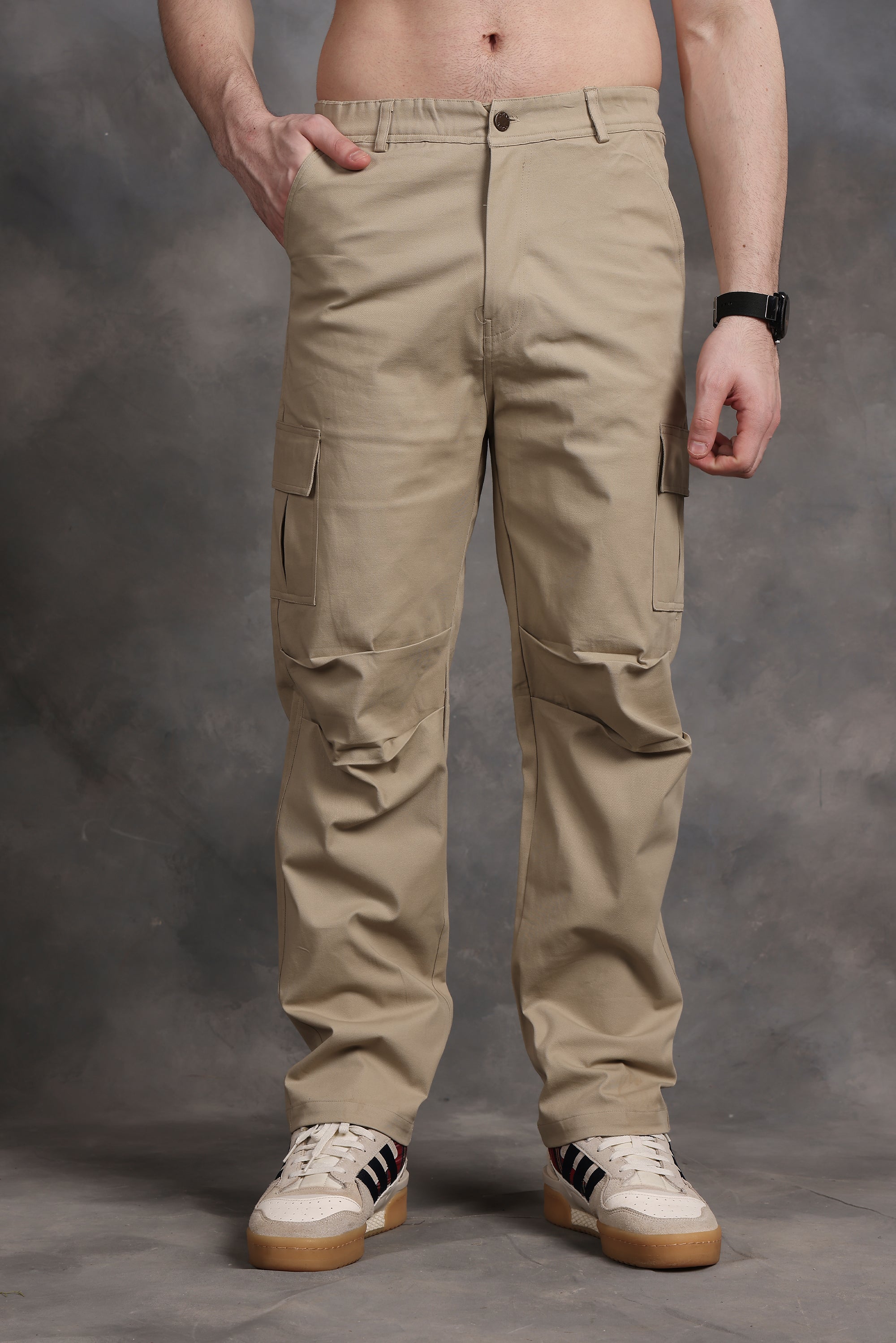 Signature Beige Low-Waist Cargo Pants