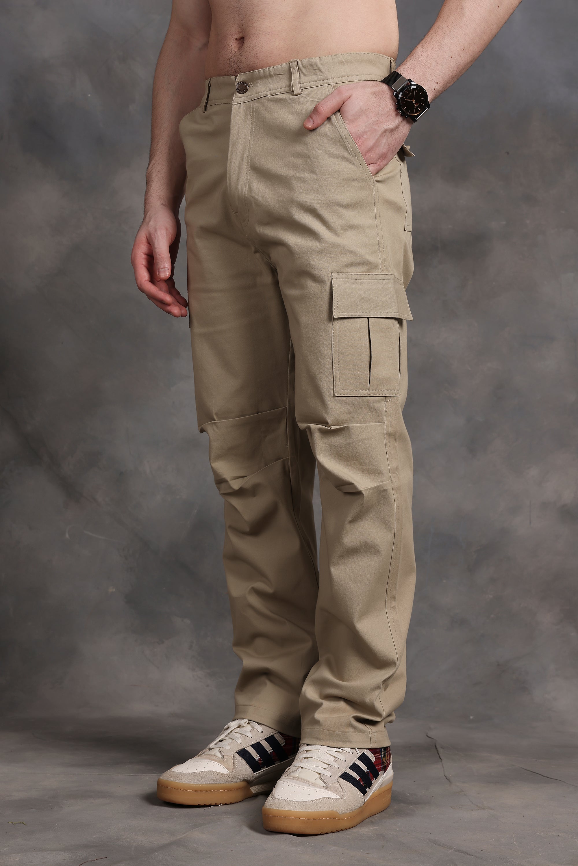 Signature Beige Low-Waist Cargo Pants