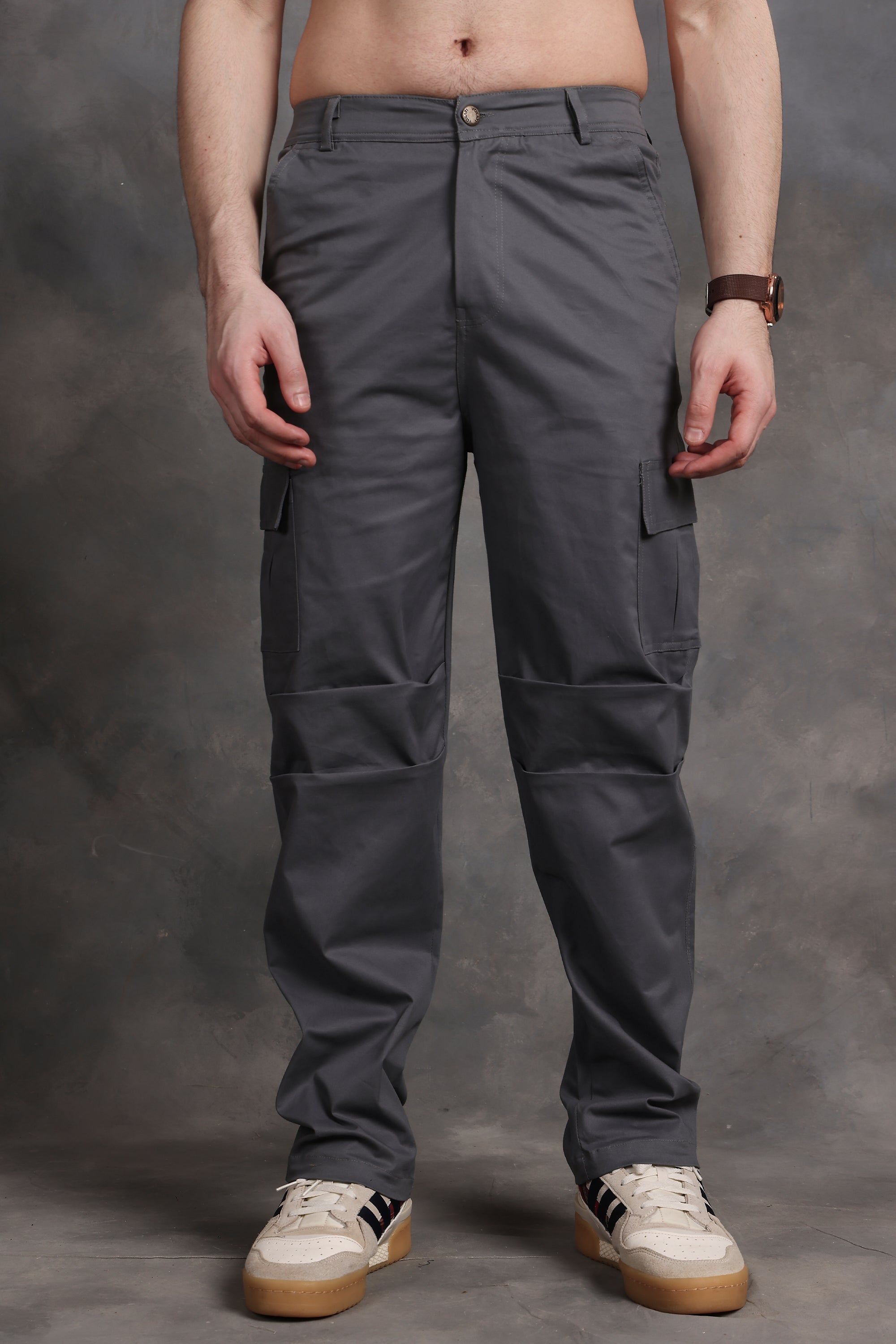 Signature Charcoal Grey Low-Waist Cargo Pants