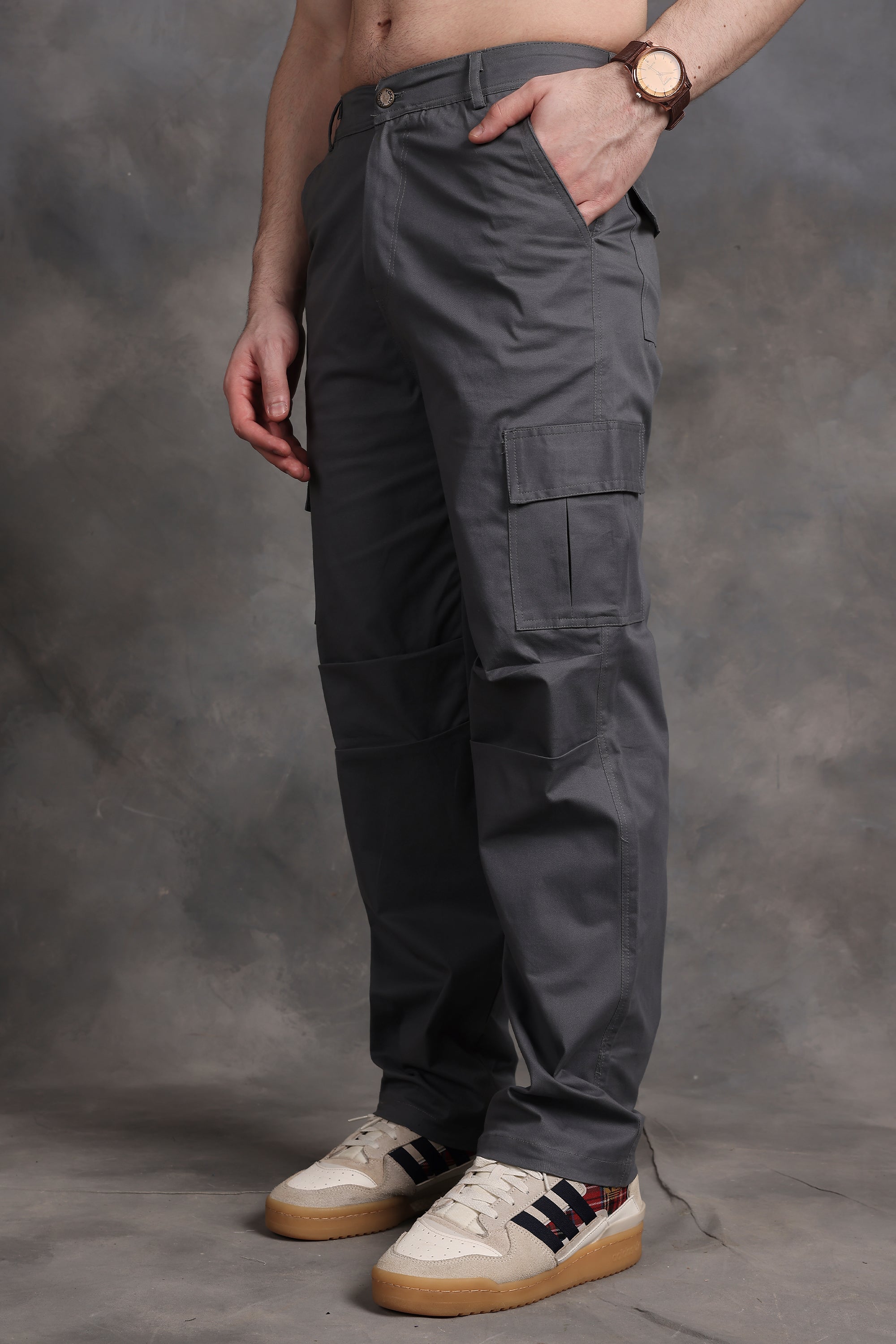 Signature Charcoal Grey Low-Waist Cargo Pants