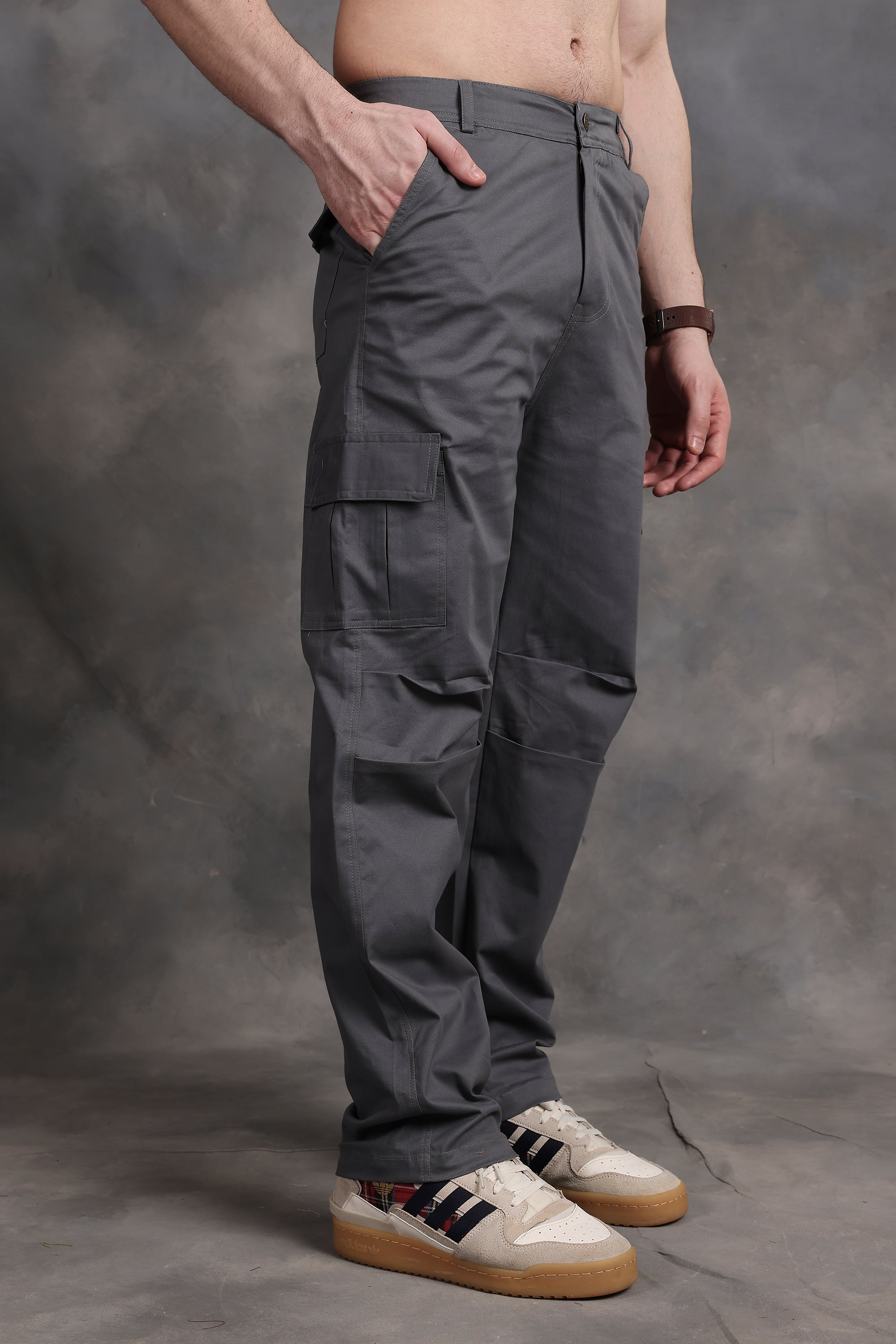 Signature Charcoal Grey Low-Waist Cargo Pants