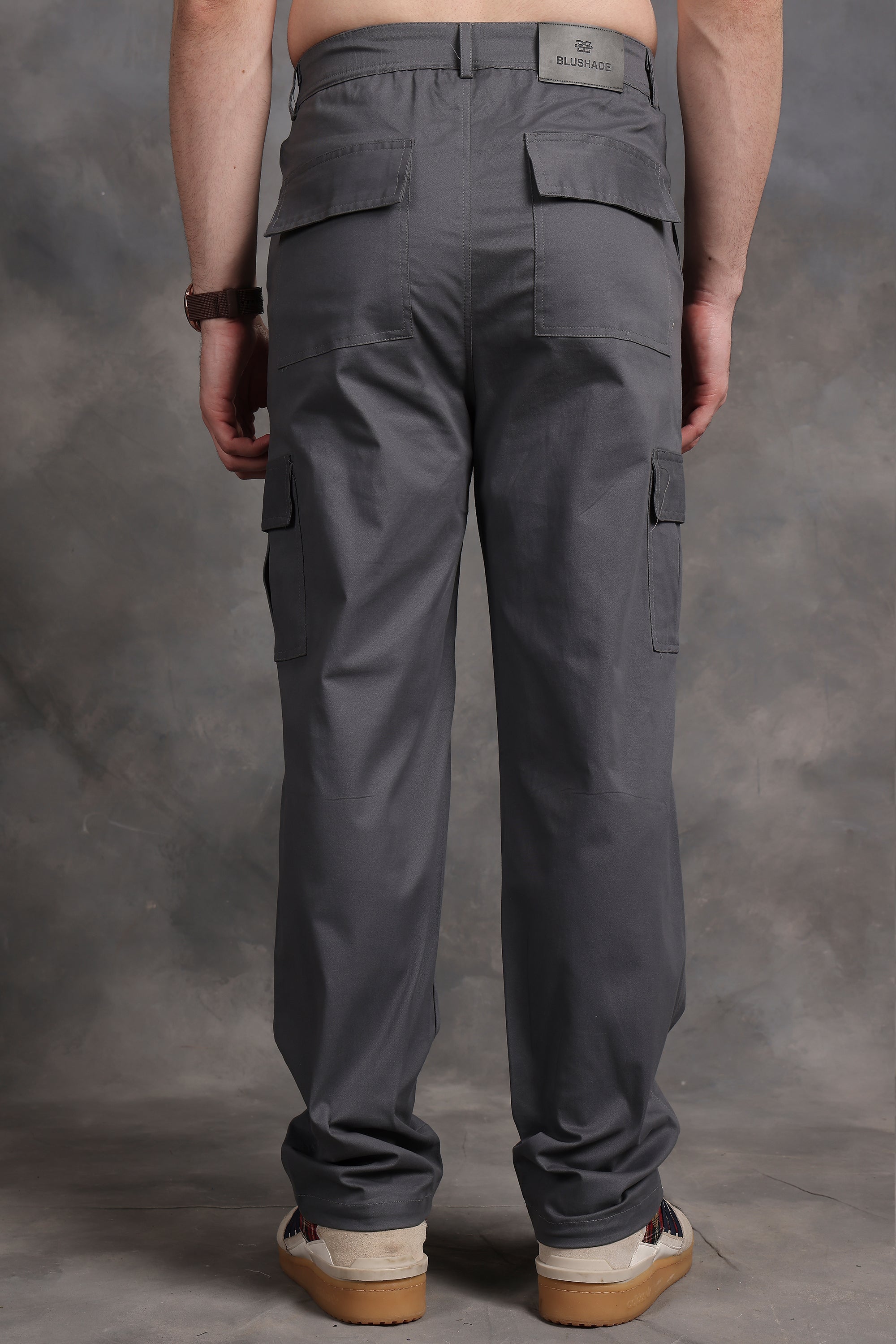 Signature Charcoal Grey Low-Waist Cargo Pants