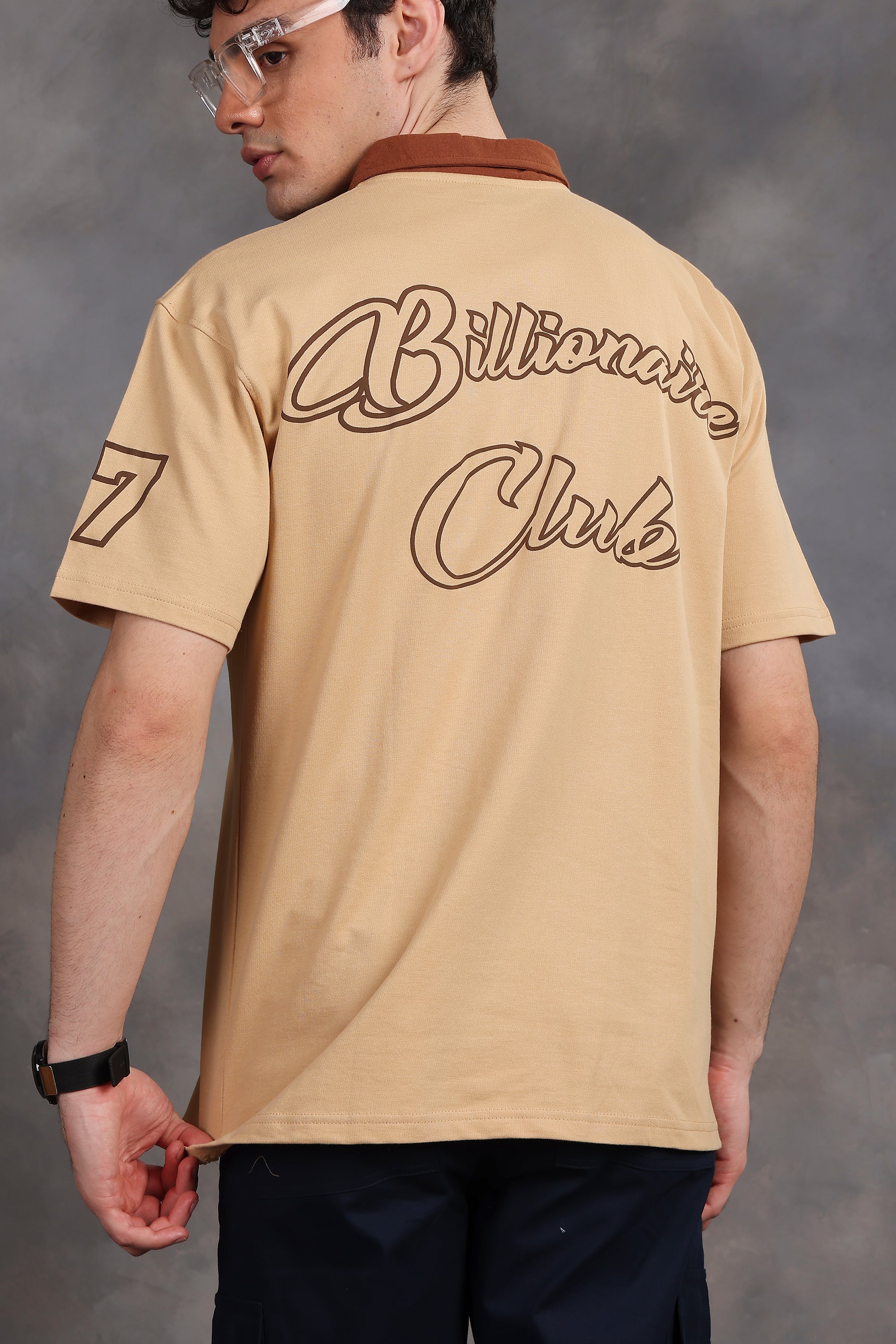 Billionaire Oversized Polo T-Shirt (Beige)