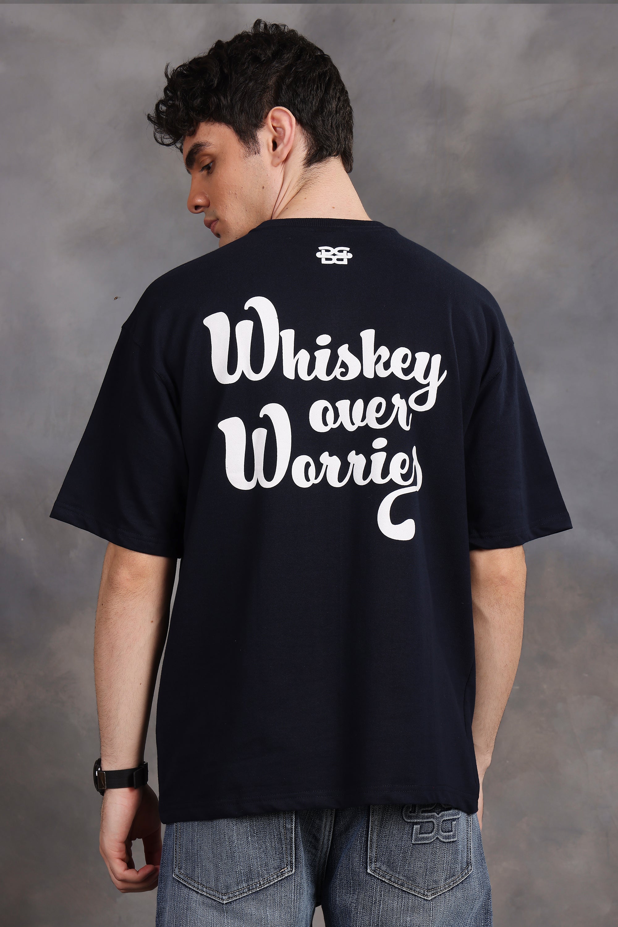 Whiskey Over Worries Oversized T-Shirt (Blue)