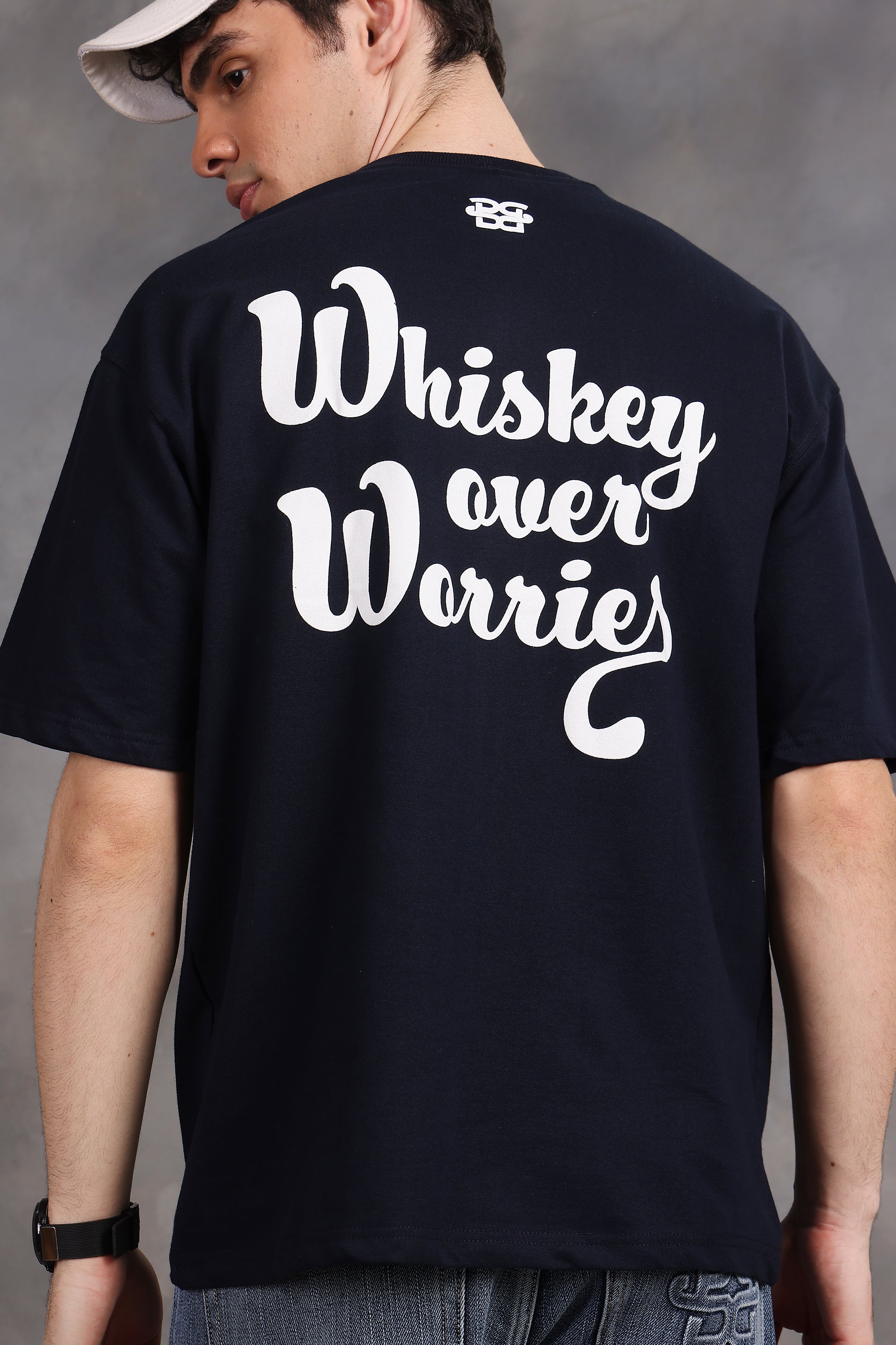 Whiskey Over Worries Oversized T-Shirt (Blue)