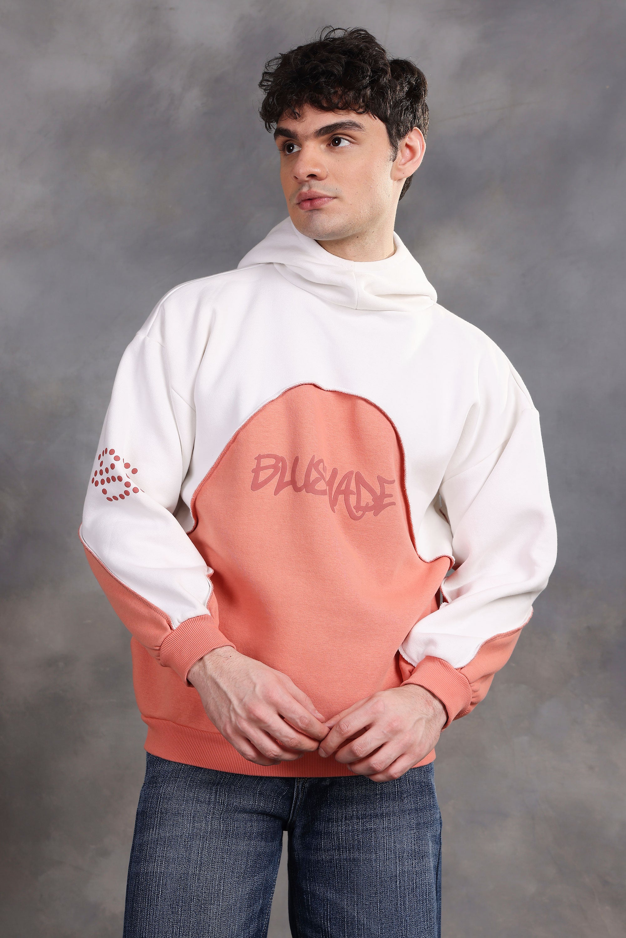 Blushade White & Peach Oversized Hoodie