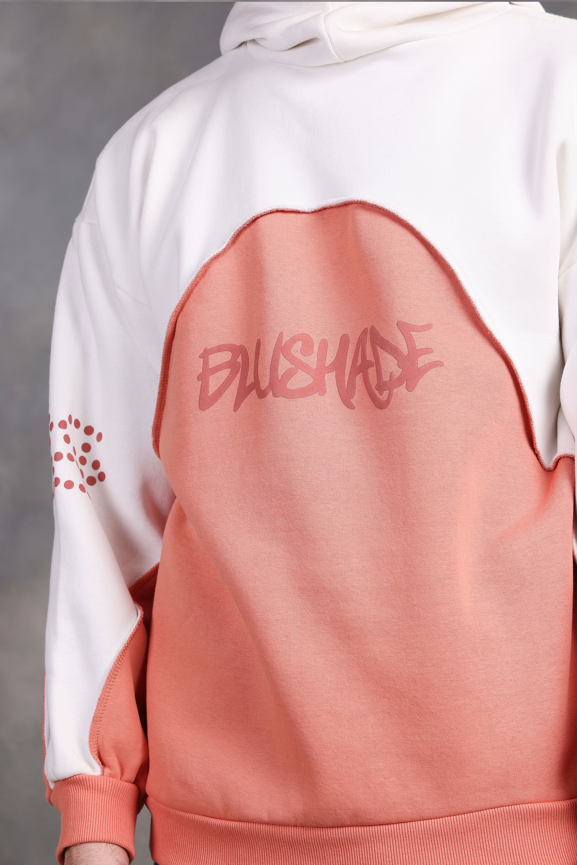 Blushade White & Peach Oversized Hoodie