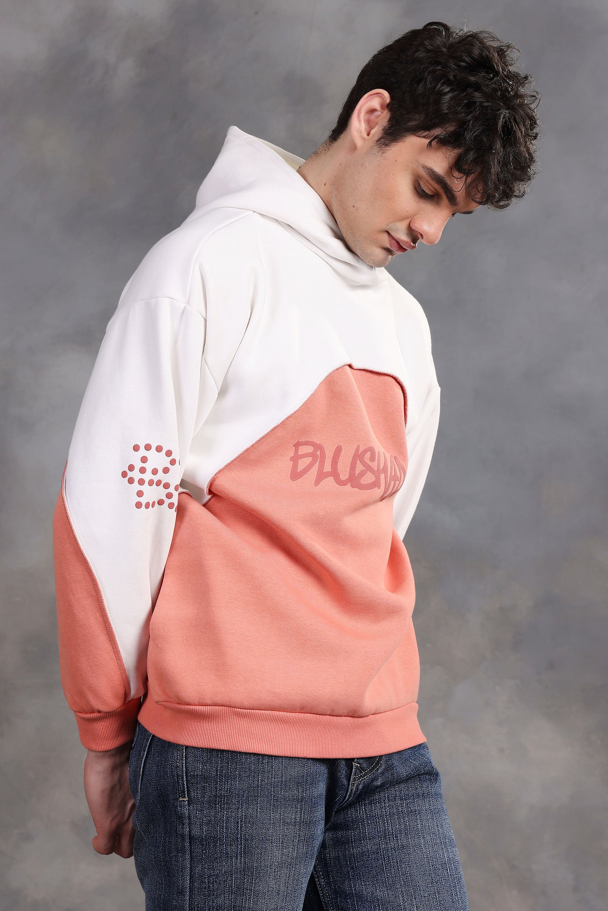 Blushade White & Peach Oversized Hoodie