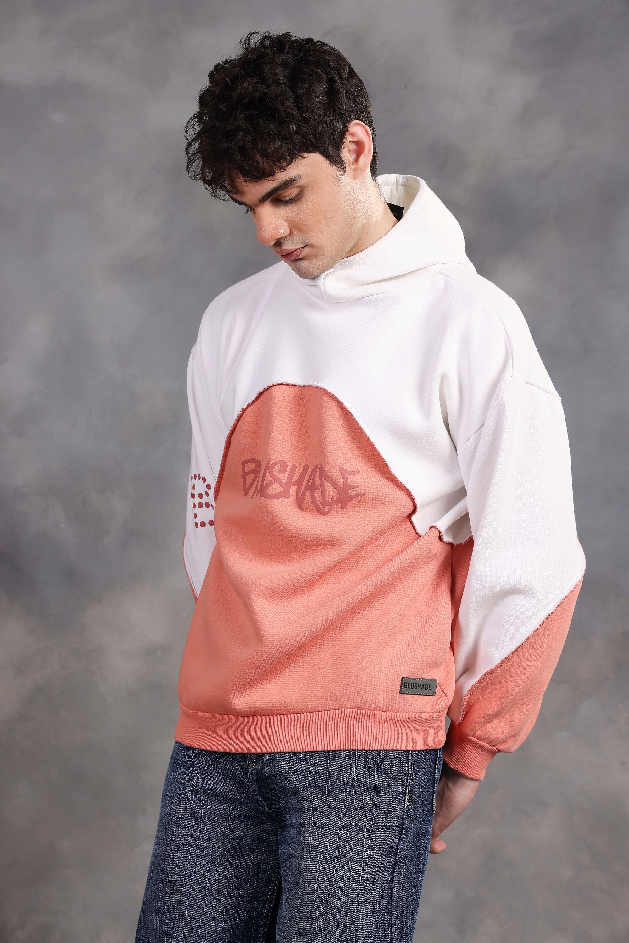 Blushade White & Peach Oversized Hoodie