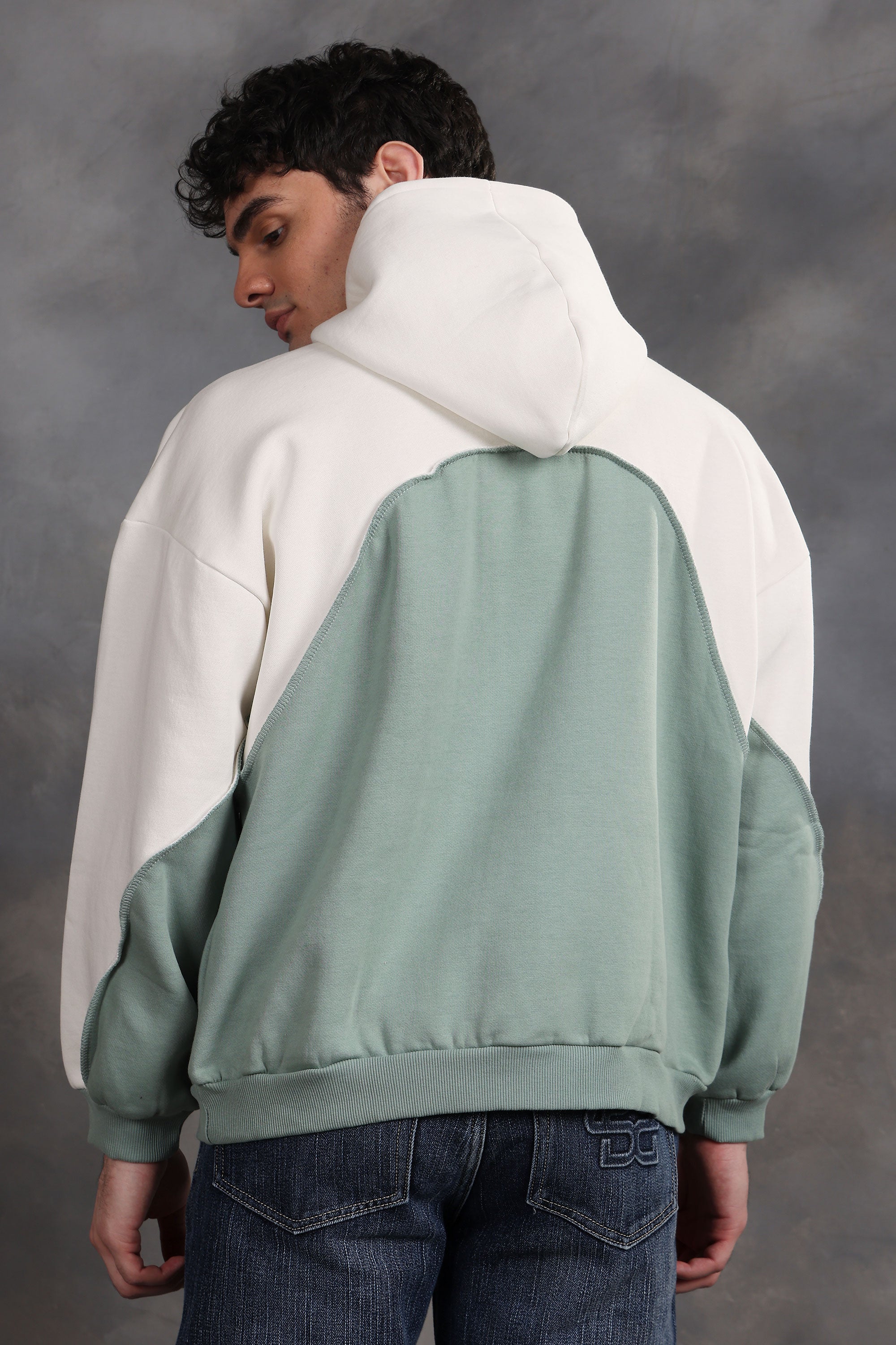 Blushade White & Green Oversized Hoodie