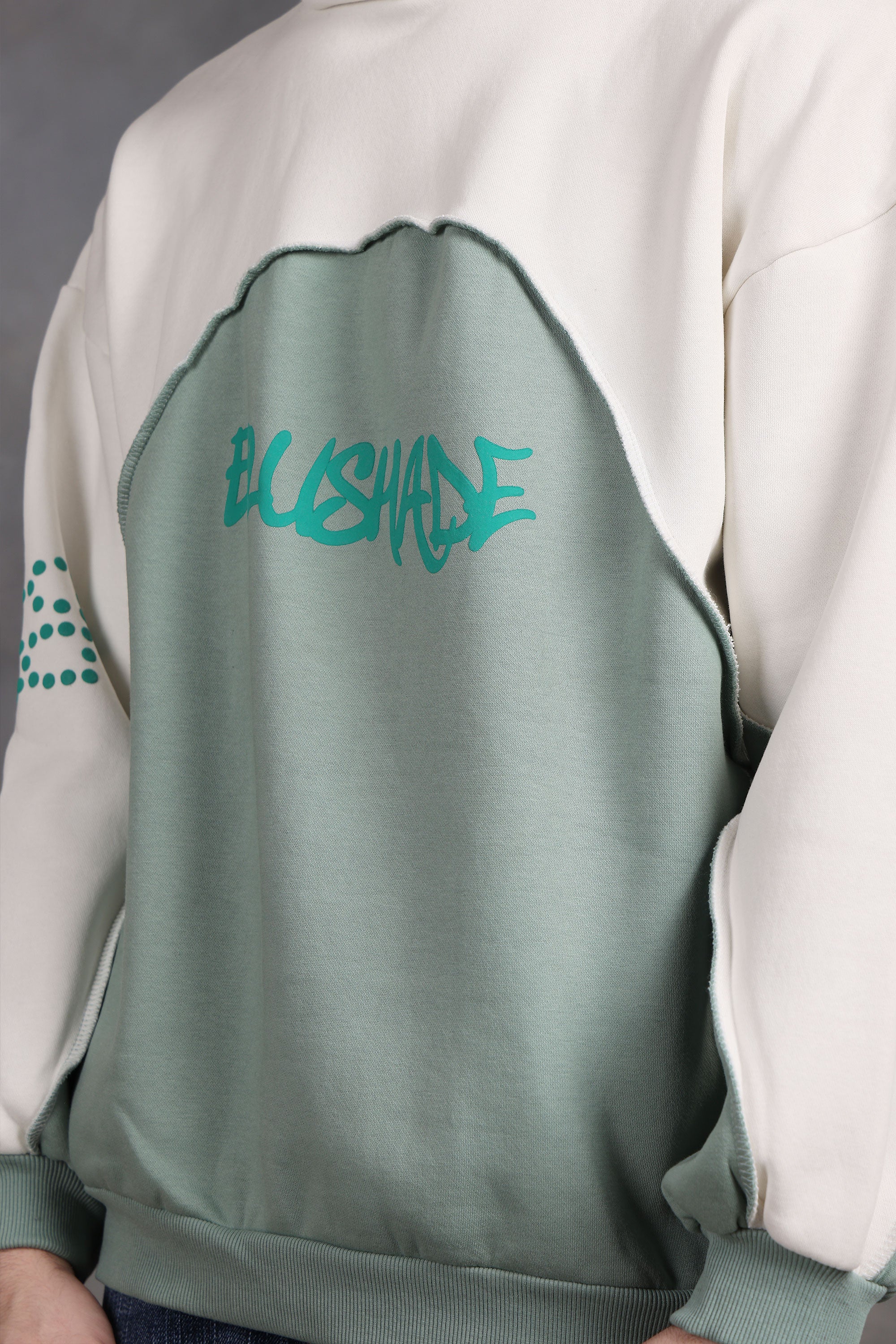 Blushade White & Green Oversized Hoodie