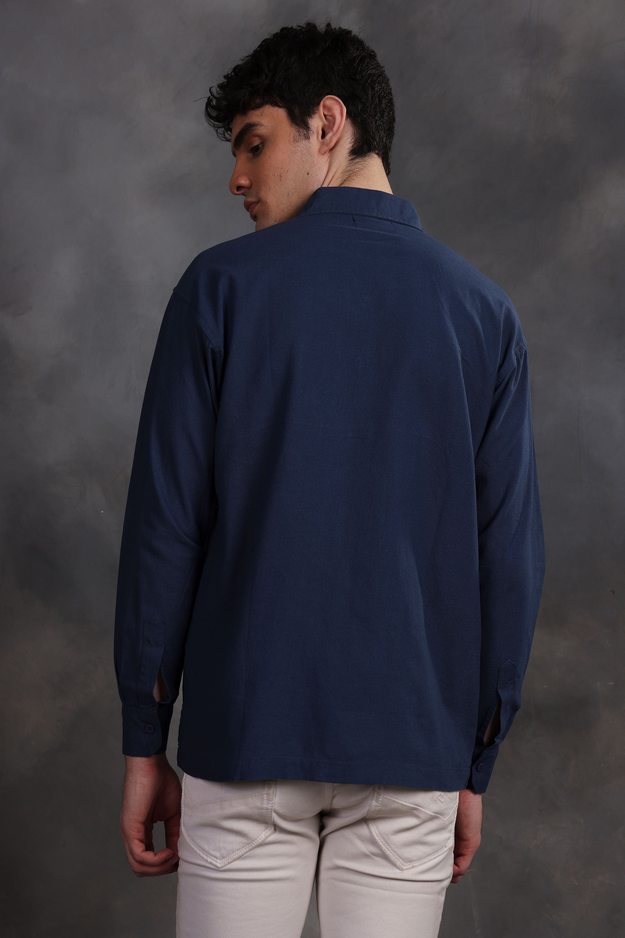 Navy Blue Linen Shirt