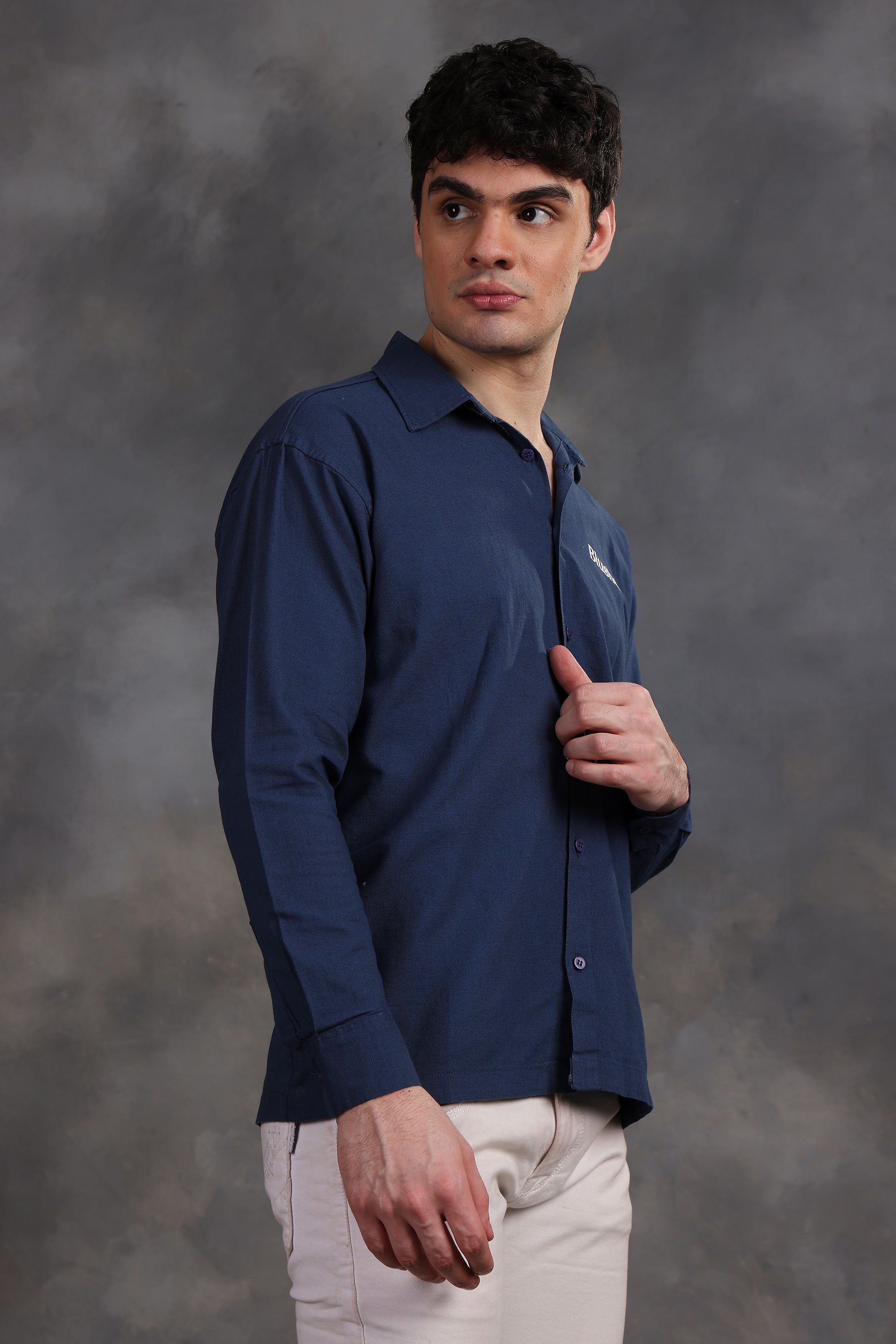 Navy Blue Linen Shirt